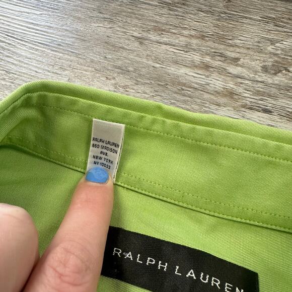 Ralph Lauren Black Label Neon Green Mens 17 Long Sleeve Button Down Dress Shirt - Picture 5 of 11